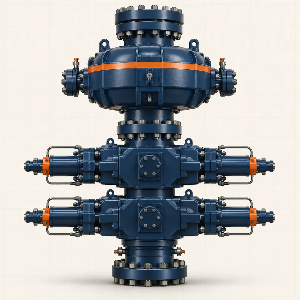 Technical illustration of a blowout preventer stack