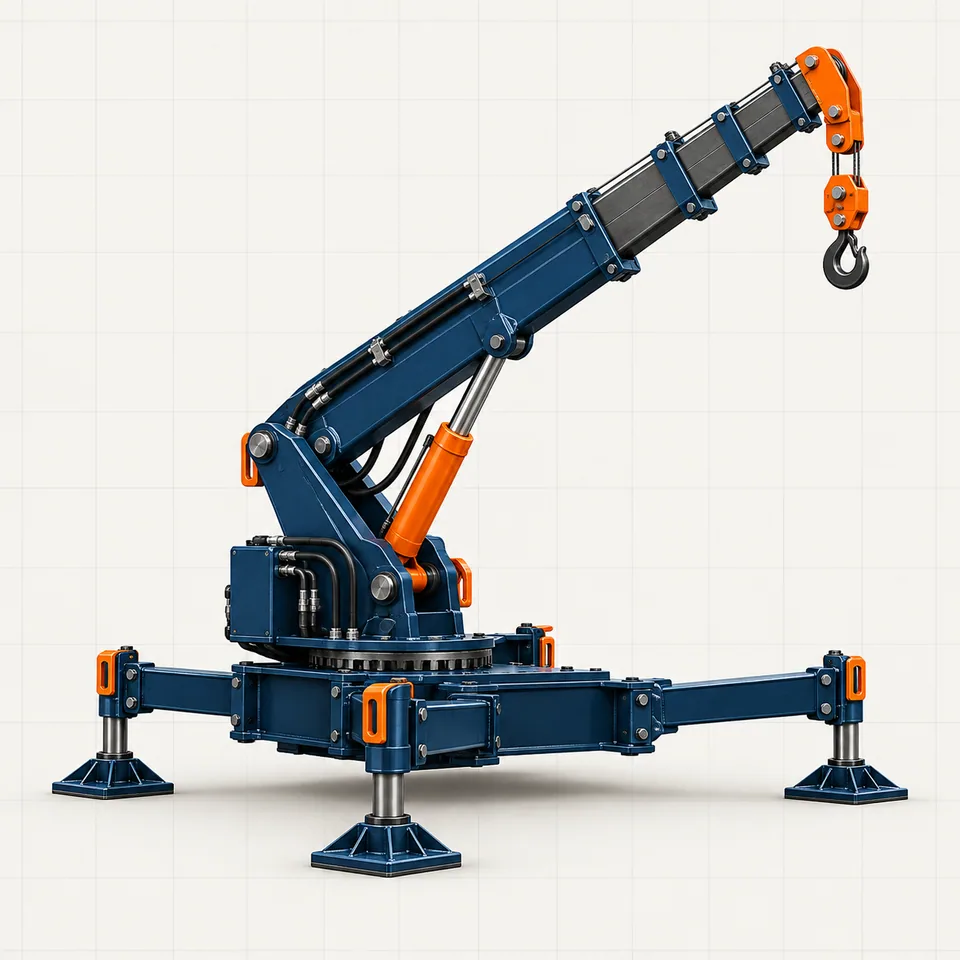 Technical illustration of a compact rig-site crane
