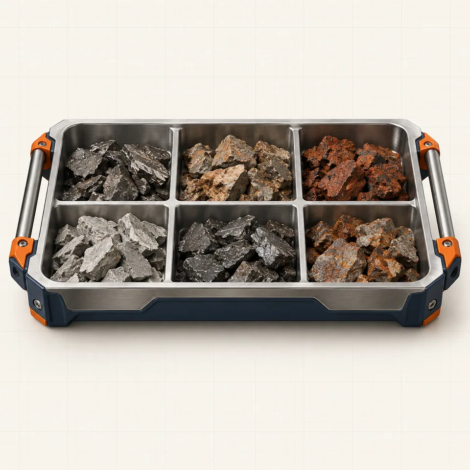 Technical illustration of drill cuttings in a sample tray
