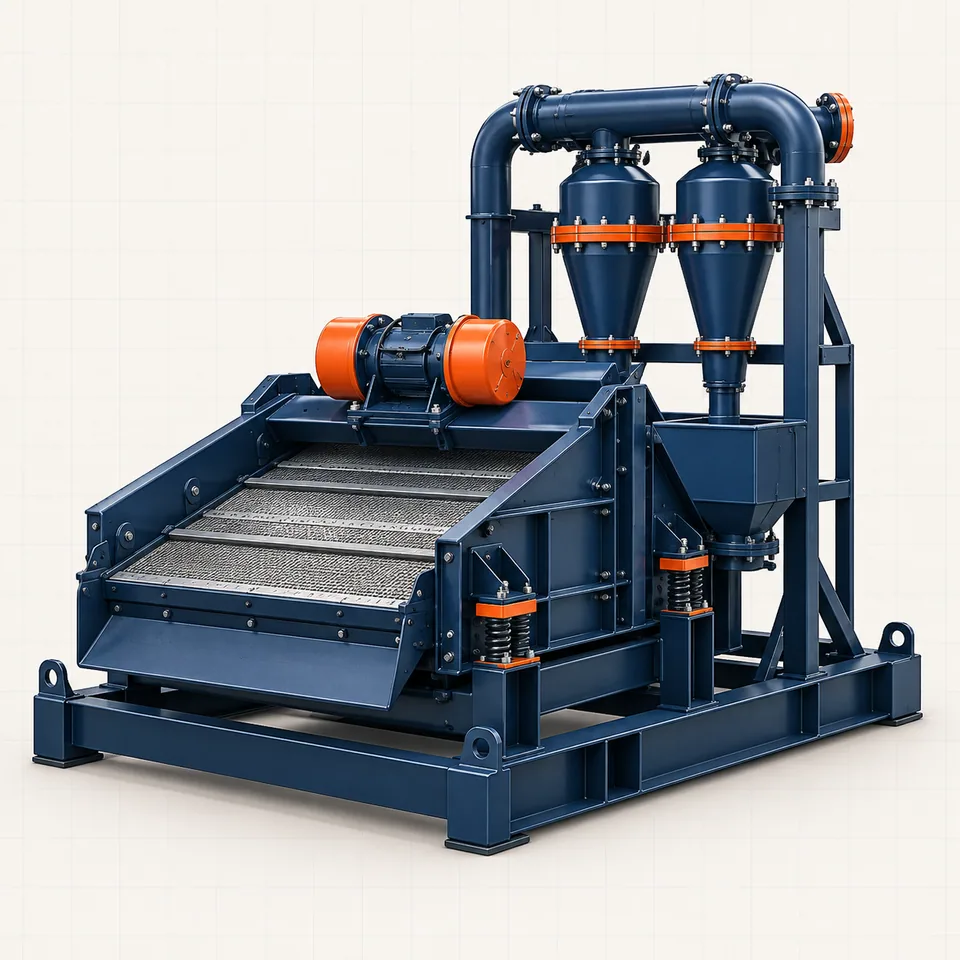 Technical illustration of a drilling-fluid solids-control skid
